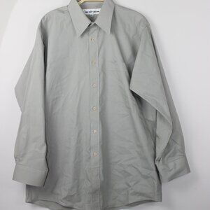 Albert Nippon Long Sleeve Gray Green Button Up Dress Shirt Mens Size 16 32/33